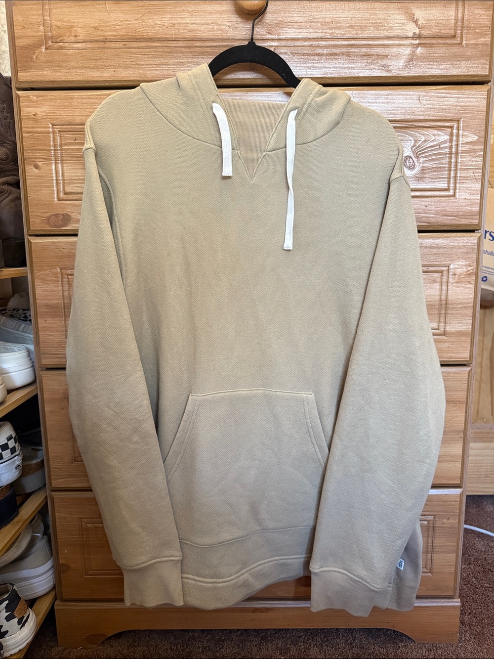 UGG Women’s Hooded Pullover in Beige with White Drawstrings